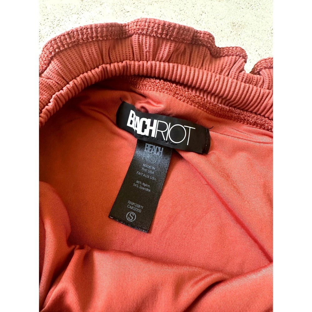 Beach Riot Ivy Ribbed High Rise Ruffle Bikini Bottom Terracotta Rust High Cut S - Picture 8 of 8